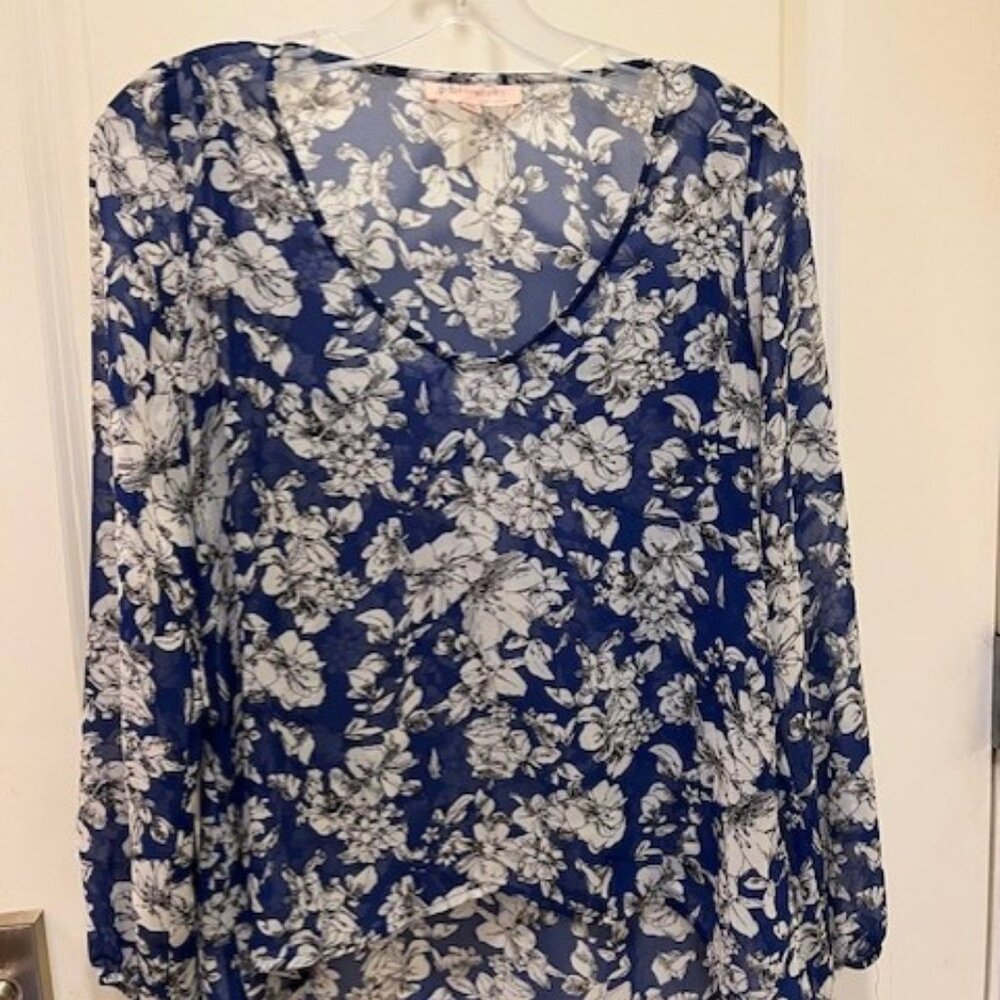 Blue and White Floral Long Sleeve Philosophy Blouse